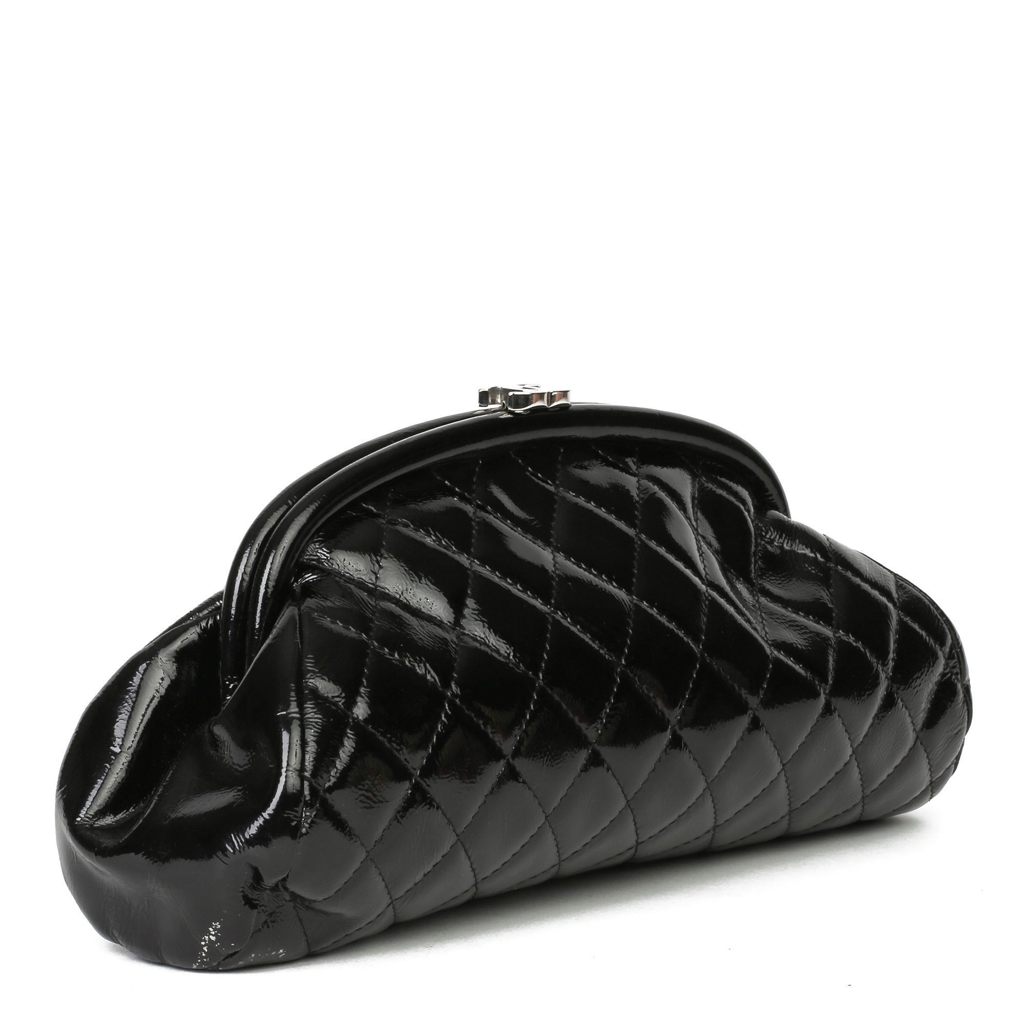 Chanel Black Quilted Aged Patent Leather Timeless Clutch