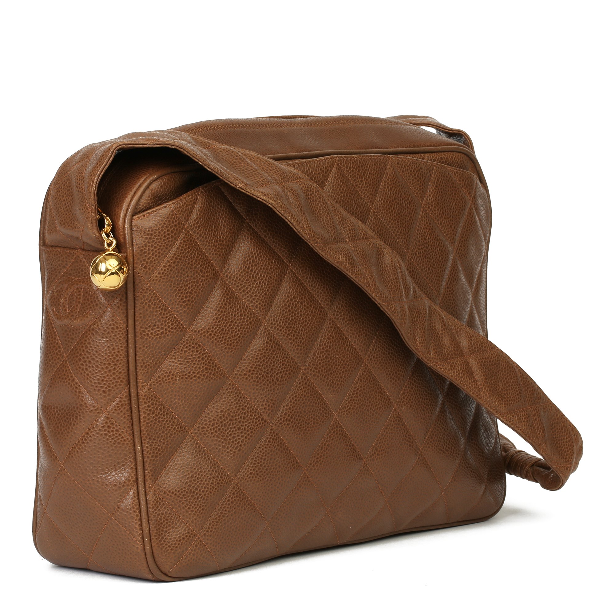 Chanel Brown Quilted Caviar Leather Vintage Timeless Camera Bag