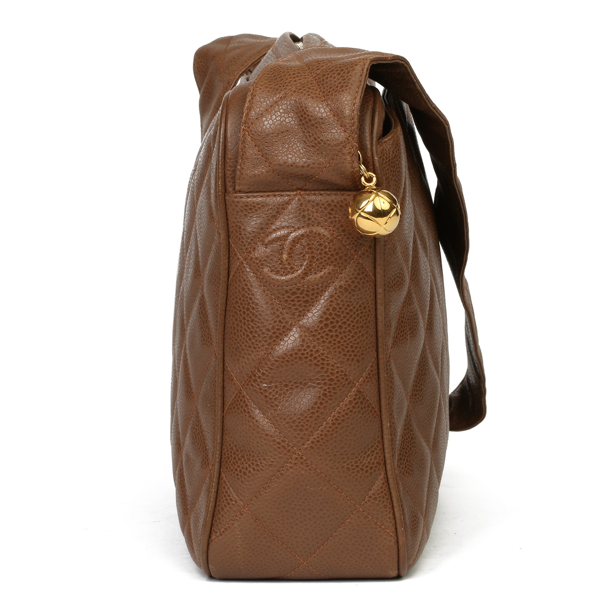 Chanel Brown Quilted Caviar Leather Vintage Timeless Camera Bag
