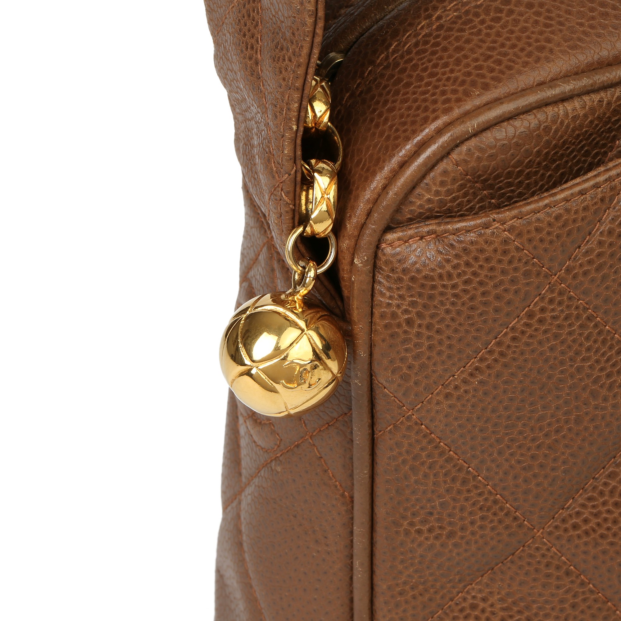 Chanel Brown Quilted Caviar Leather Vintage Timeless Camera Bag