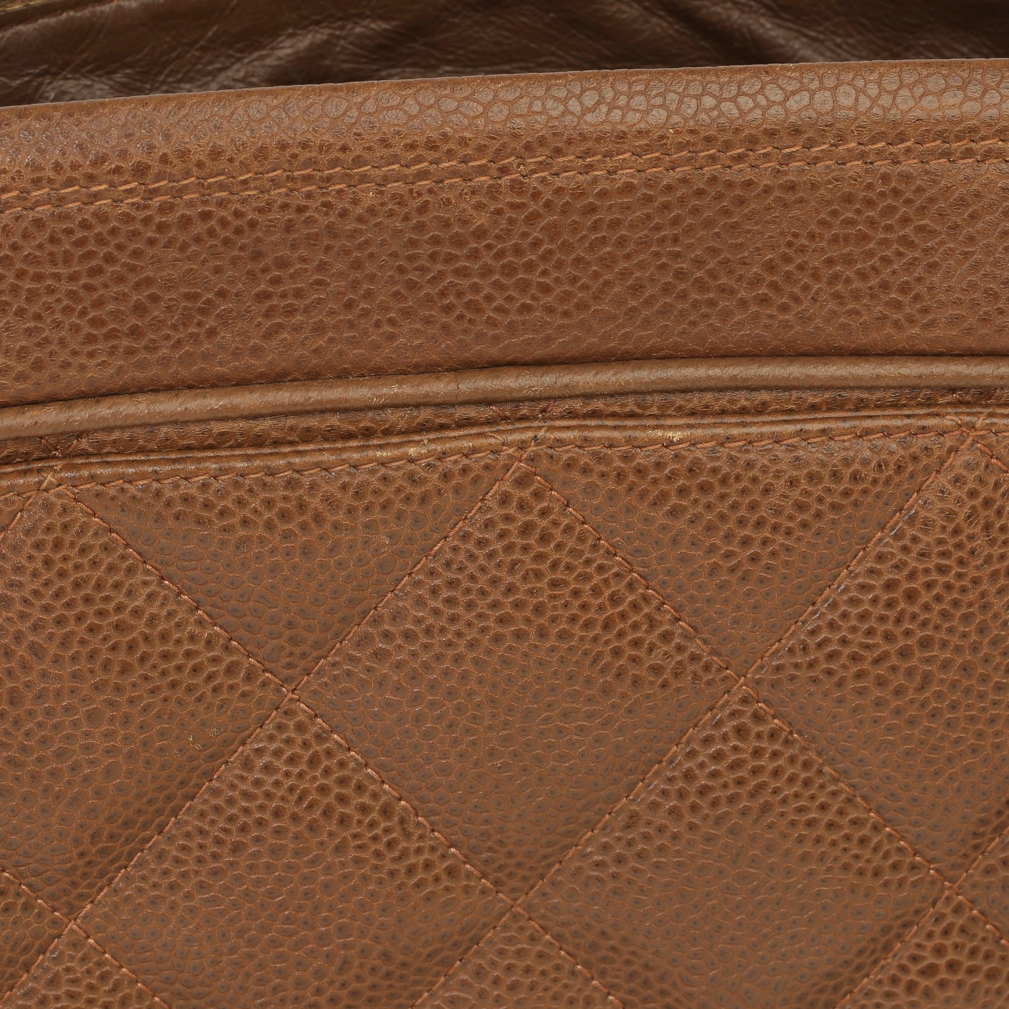 Chanel Brown Quilted Caviar Leather Vintage Timeless Camera Bag