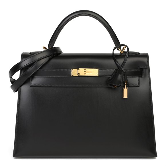 Hermès Black Box Calf Leather Vintage Kelly 32cm Sellier
