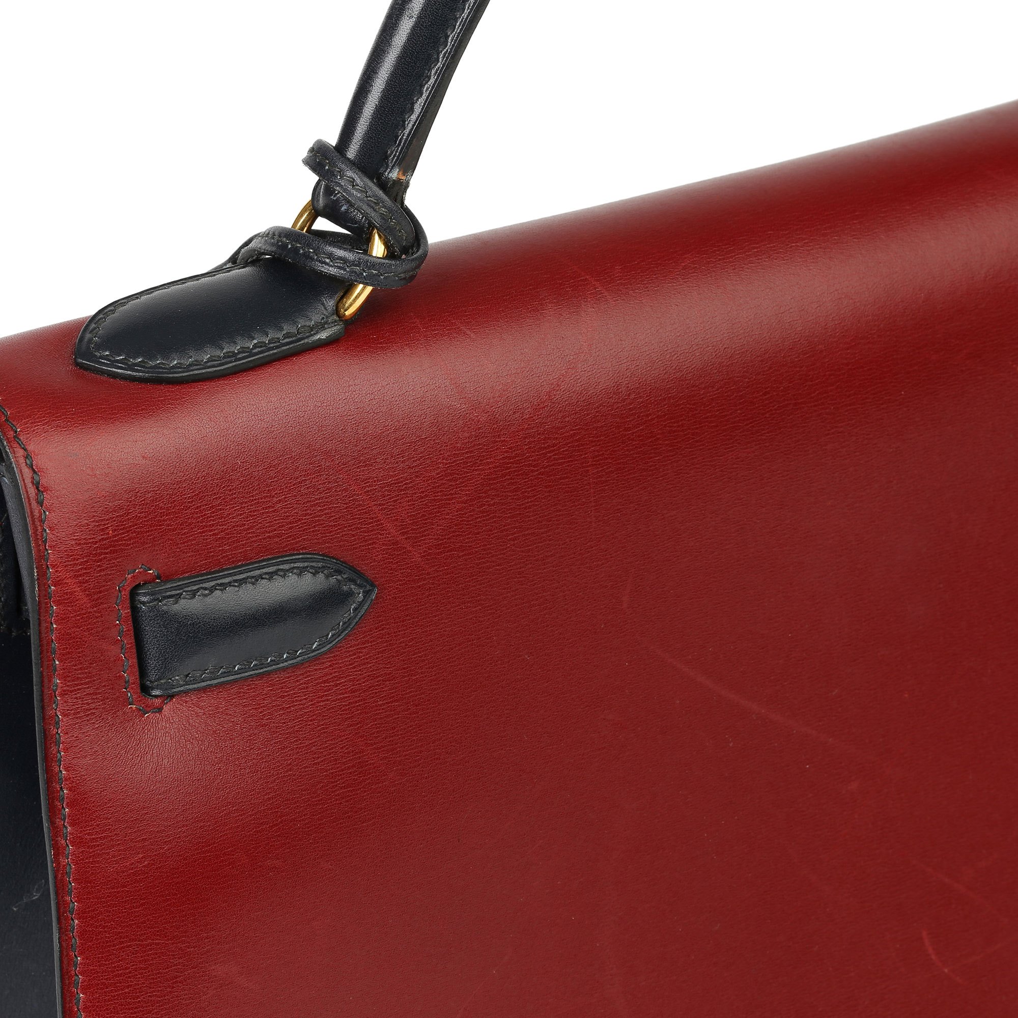 Hermès Vert Fonce, Rouge H & Indigo Box Calf Tri-Colour Leather Vintage Kelly 32cm Sellier