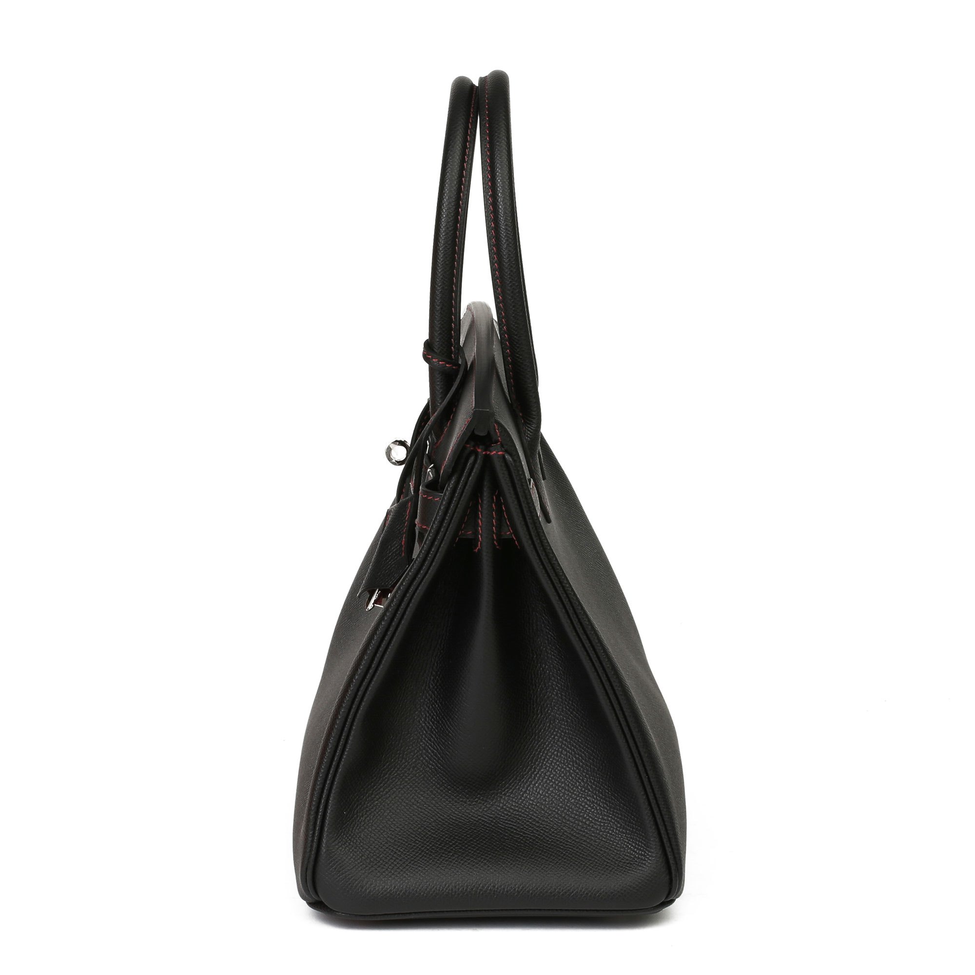 Hermès Black Epsom Leather & Rouge H Contrast Stitch Special Order HSS Birkin Retourne