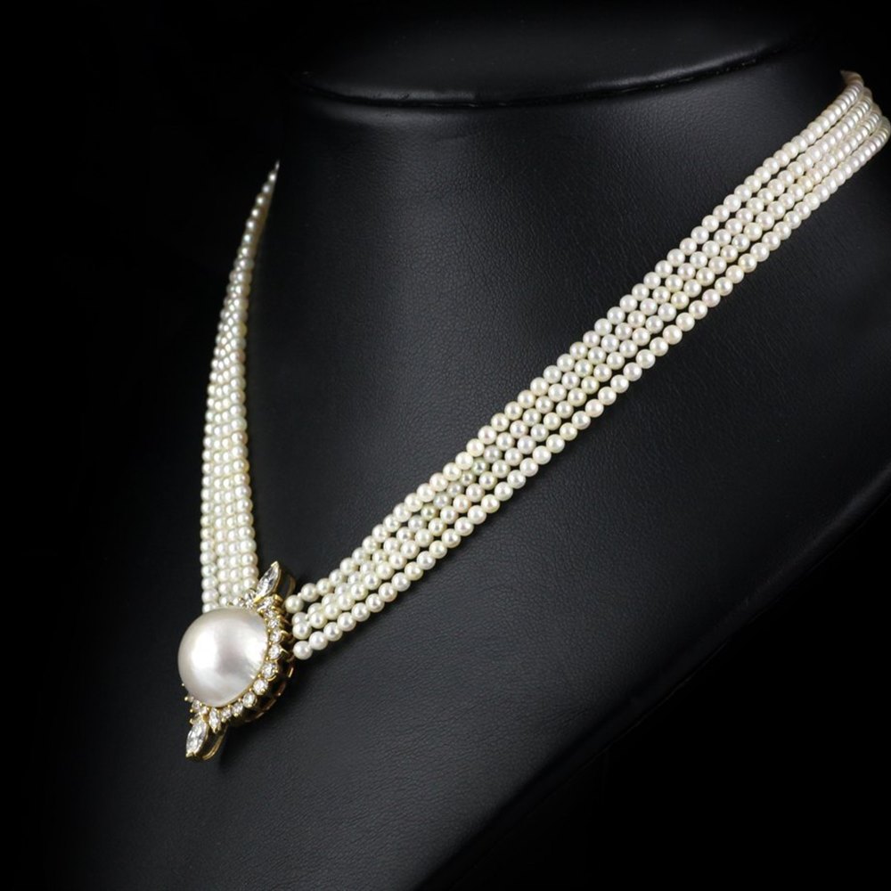Kutchinsky 18k Yellow Gold Pearl & Diamond Necklace