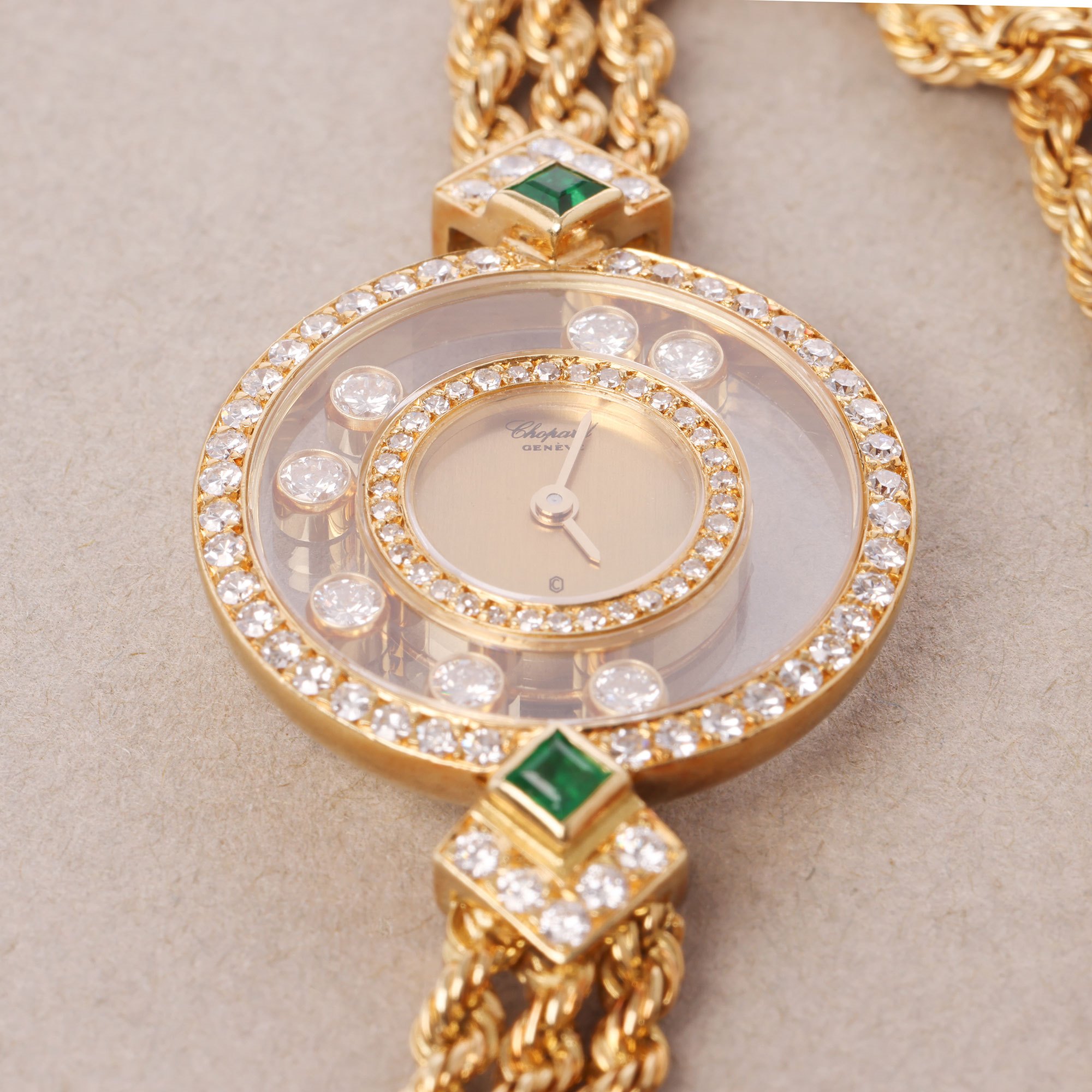 Chopard Happy Diamonds Diamond & Emerald Bezel 18K Yellow Gold 4066