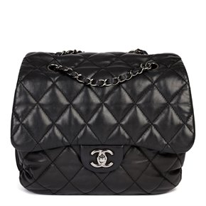 Chanel Black Quilted Lambskin Leather Triple Compartment Classic Single Flap Bag