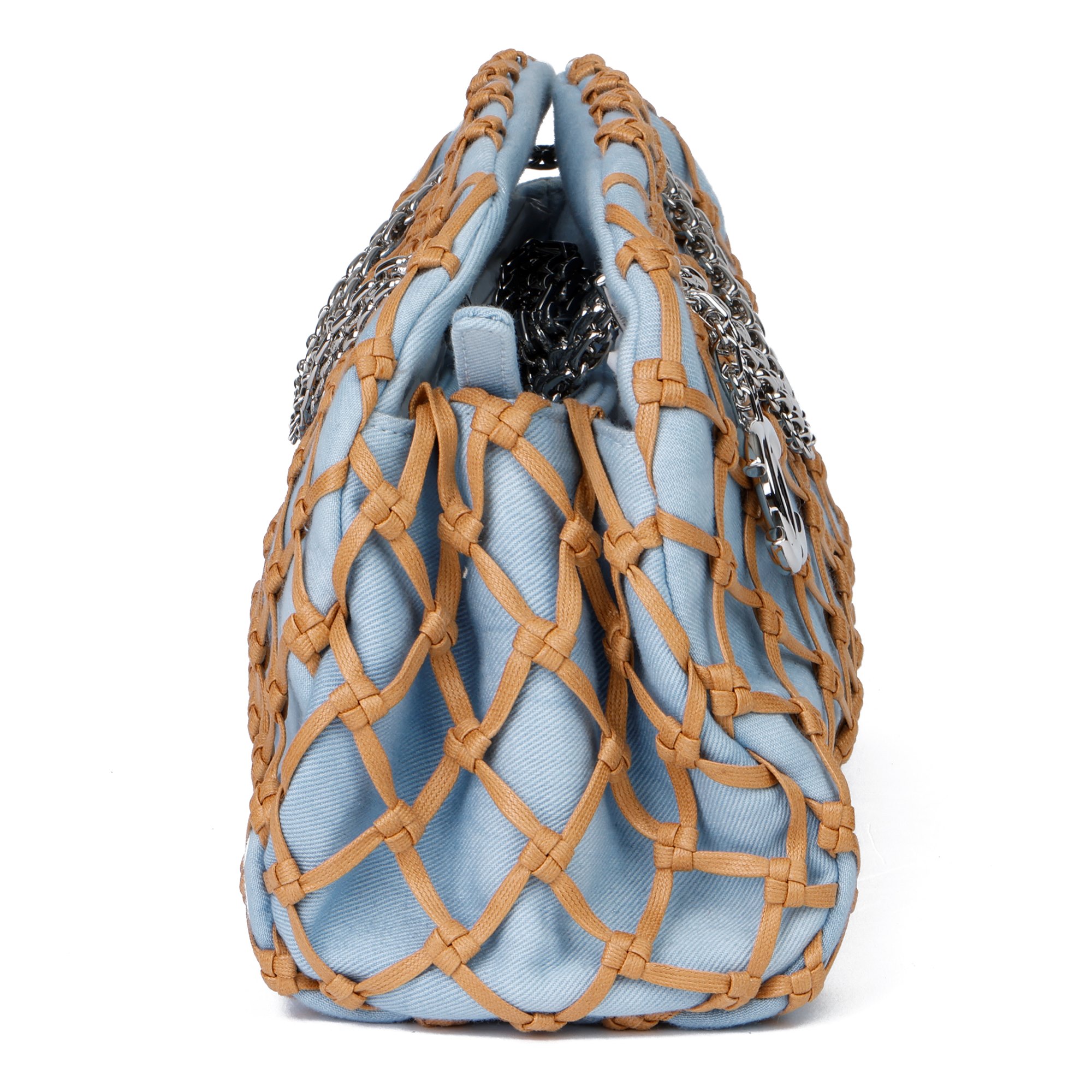 Chanel Light Blue Denim & Brown Woven Rope Canebier Just Mademoiselle Bowling Bag