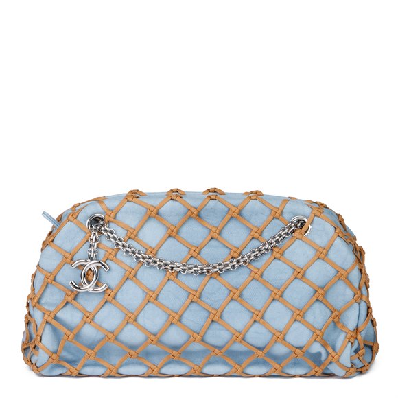 Chanel Light Blue Denim & Brown Woven Rope Canebier Just Mademoiselle Bowling Bag