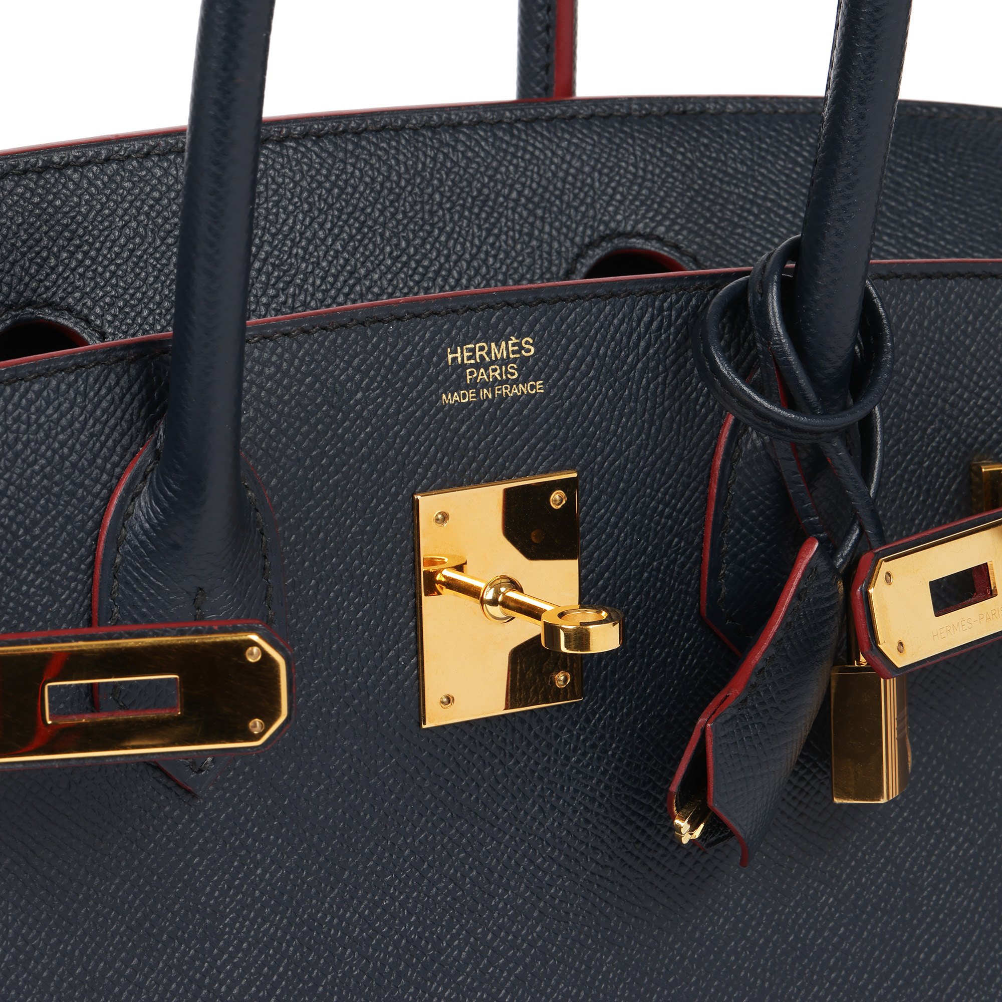 Hermès Bleu Indigo & Rouge Contour Epsom Leather Birkin 30cm Retourne