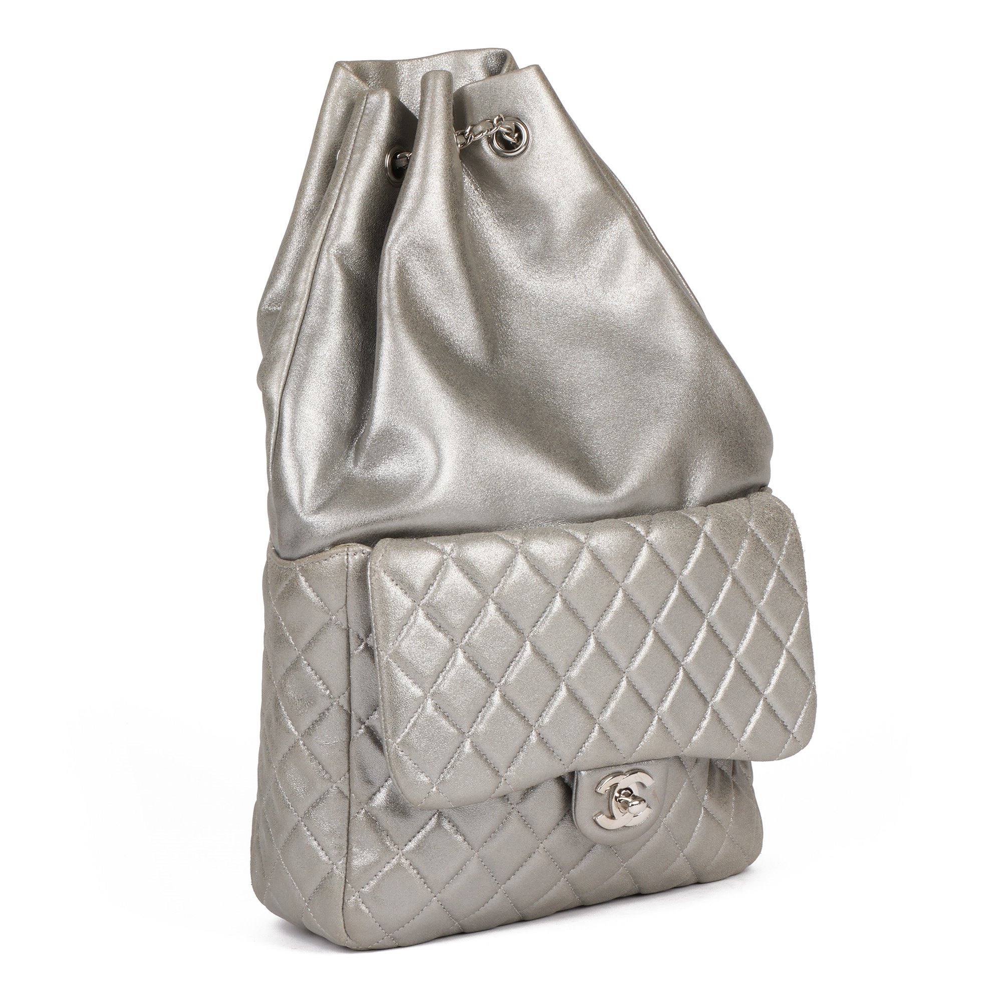 silver backpack leather