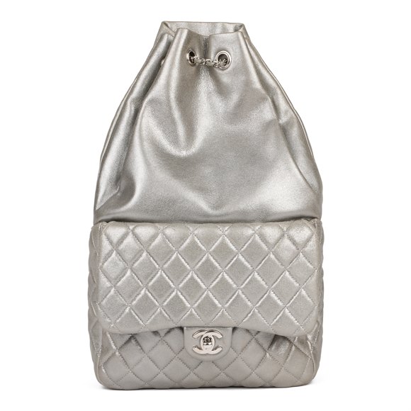 Chanel Silver Metallic Quilted Lambskin Leather Seoul Backpack