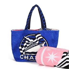 Chanel Blue, White & Black Towelling La Pausa Beach Tote with Beach Towel