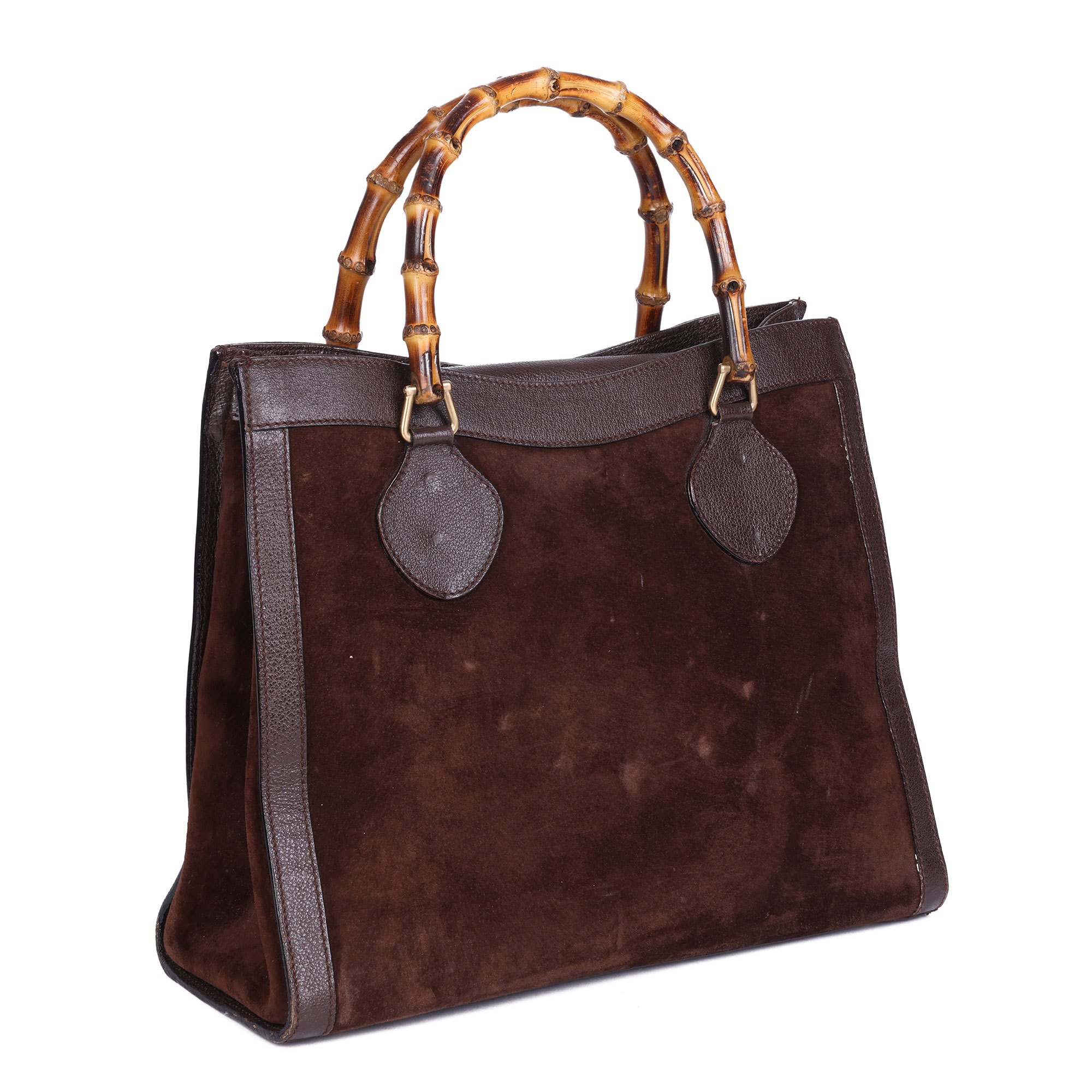 Gucci Brown Pigskin Leather & Suede Vintage Bamboo Tote