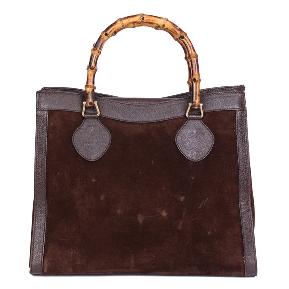 Gucci Brown Pigskin Leather & Suede Vintage Bamboo Tote