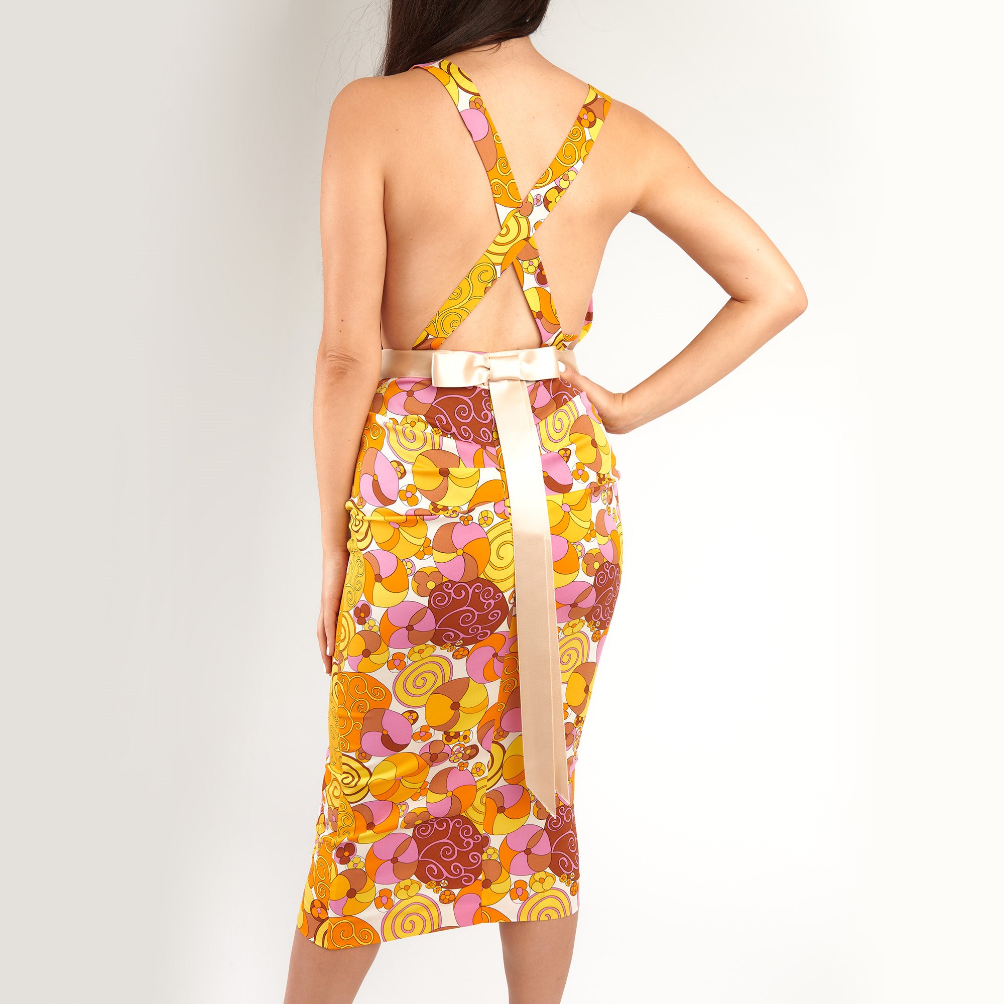 Dolce & Gabbana Orange, Yellow, Pink, Brown & White Silk Physcadelic  Cocktail Dress WAHF-C006 | Second Hand Xupes Exclusive