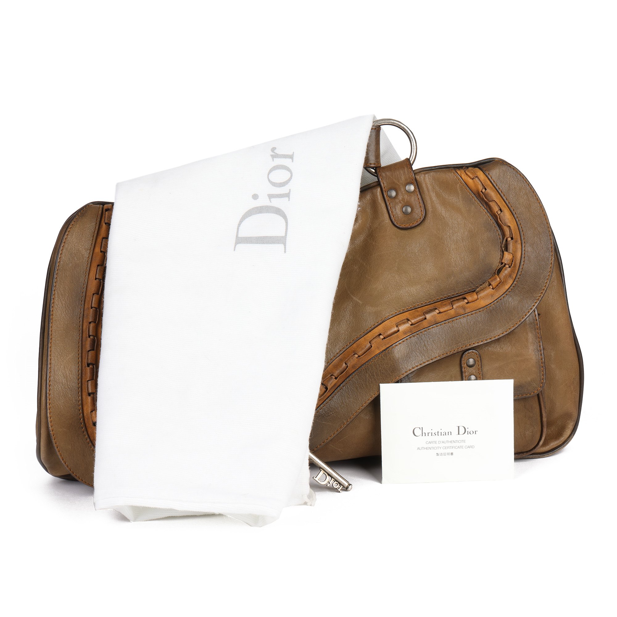 Christian Dior Brown Aged Calfskin Leather Gaucho Double Saddle Bag
