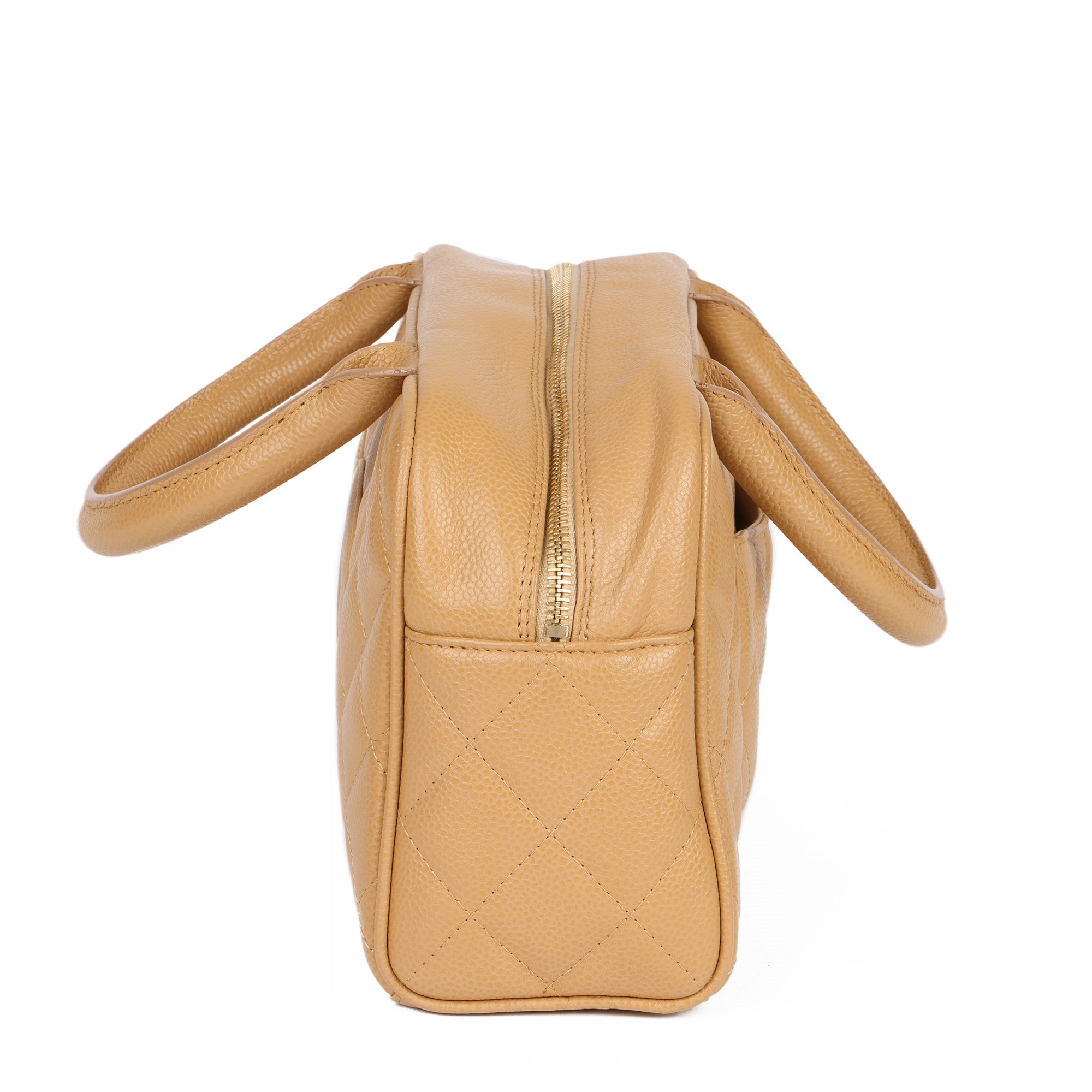 Chanel Beige Quilted Caviar Leather Mini Boston