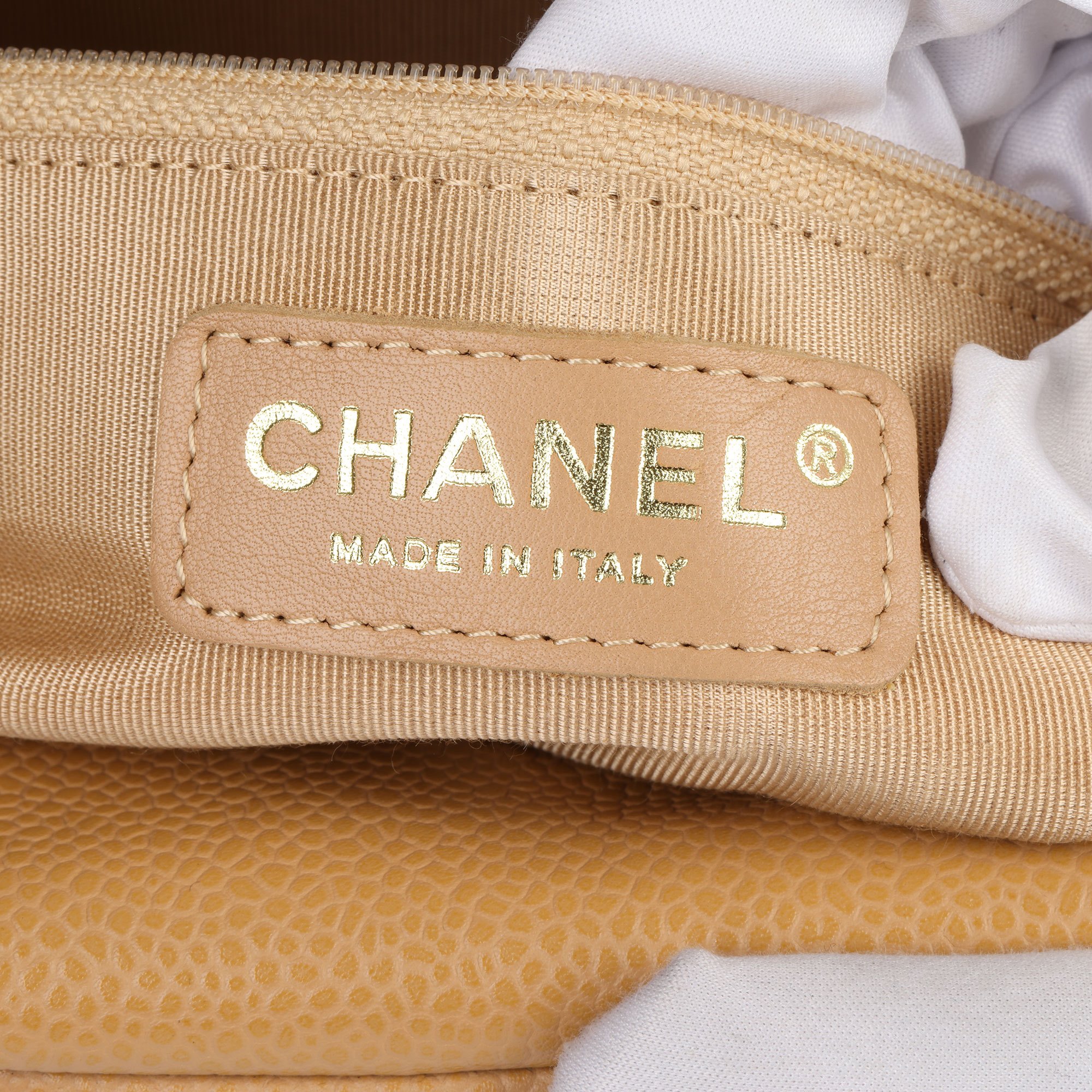 Chanel Beige Quilted Caviar Leather Mini Boston