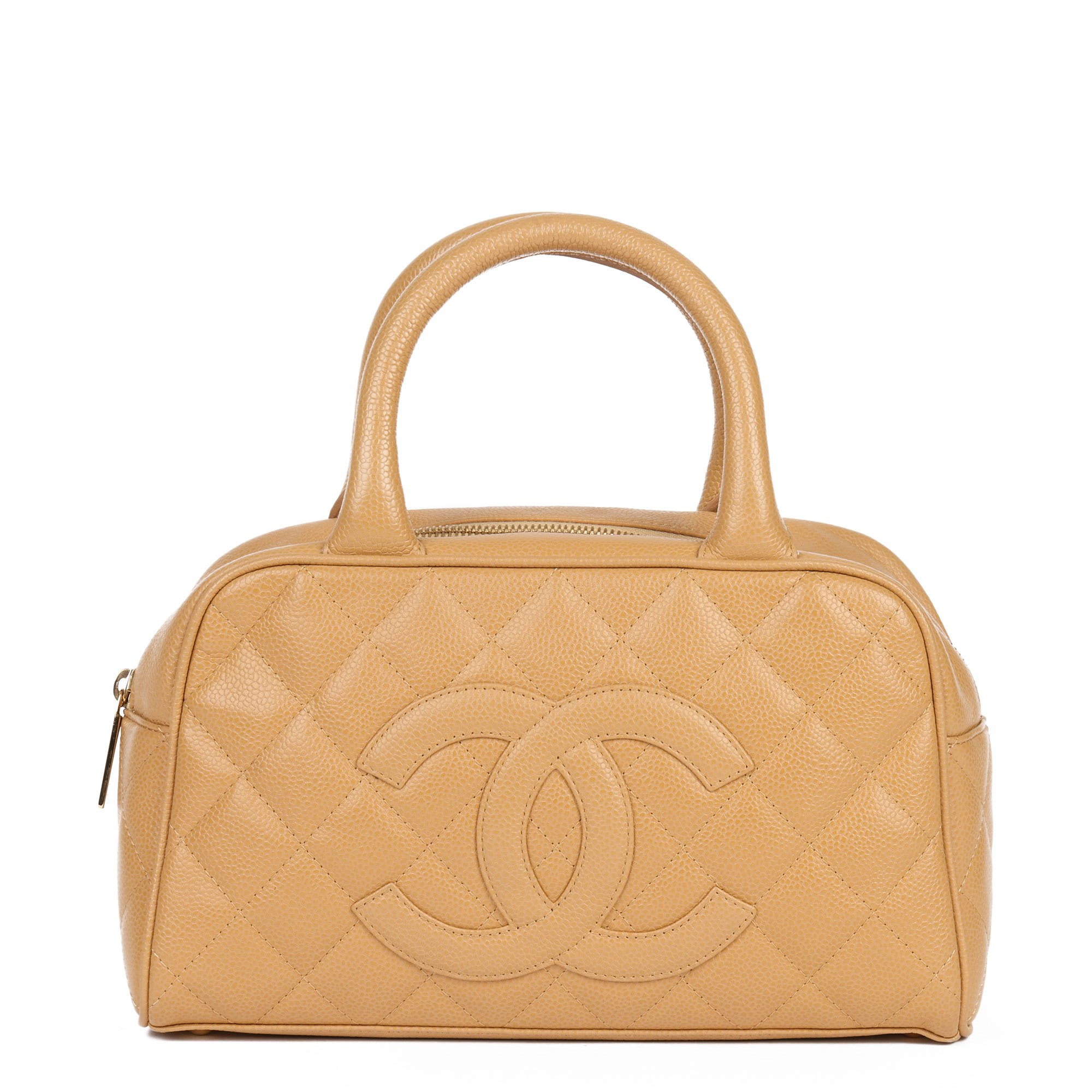 Chanel Beige Quilted Caviar Leather Mini Boston