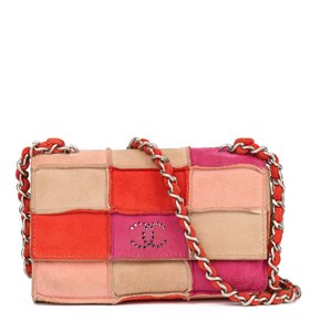 Chanel Camel, Red, Magenta & Rust Suede Rhinestone Vintage Micro Single Flap Bag