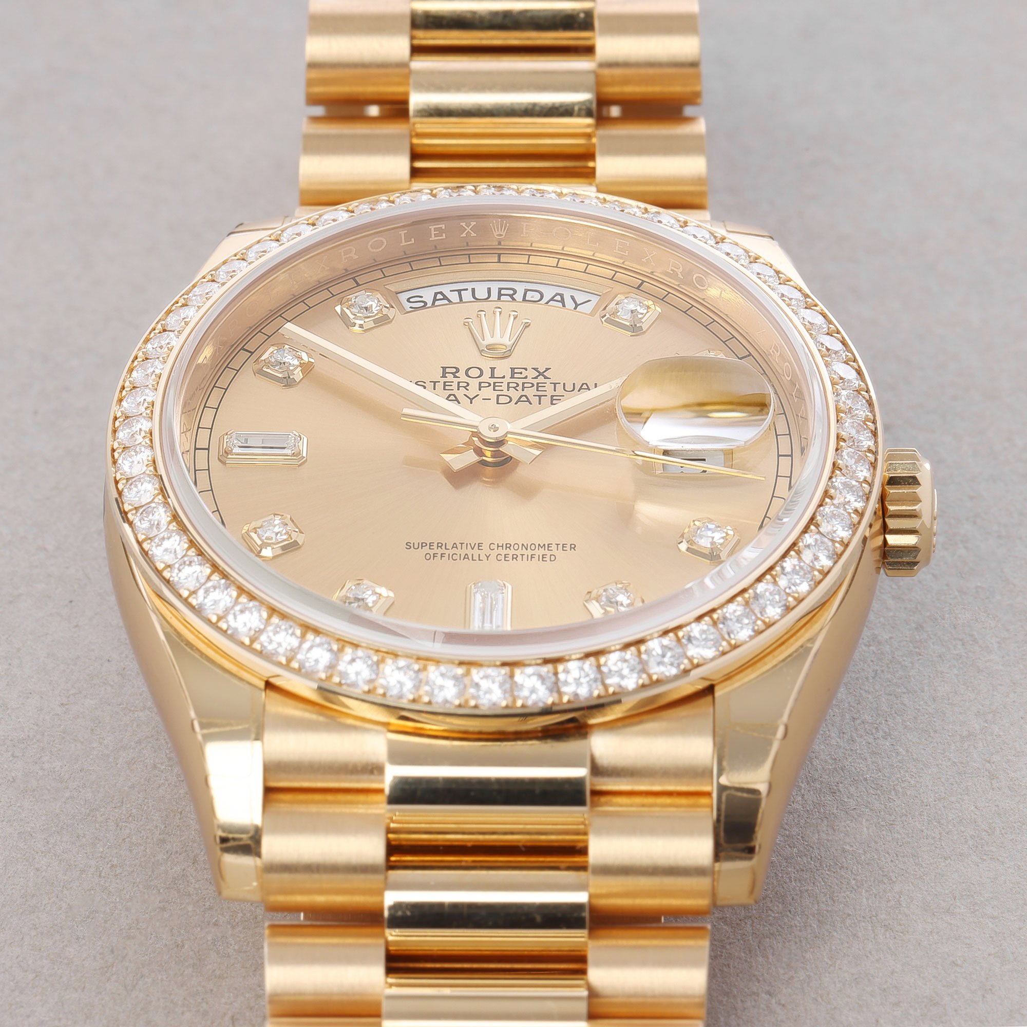 Rolex Day-Date 36 Gold/Champagne Dial Diamond Set 18K Yellow Gold 128348RBR