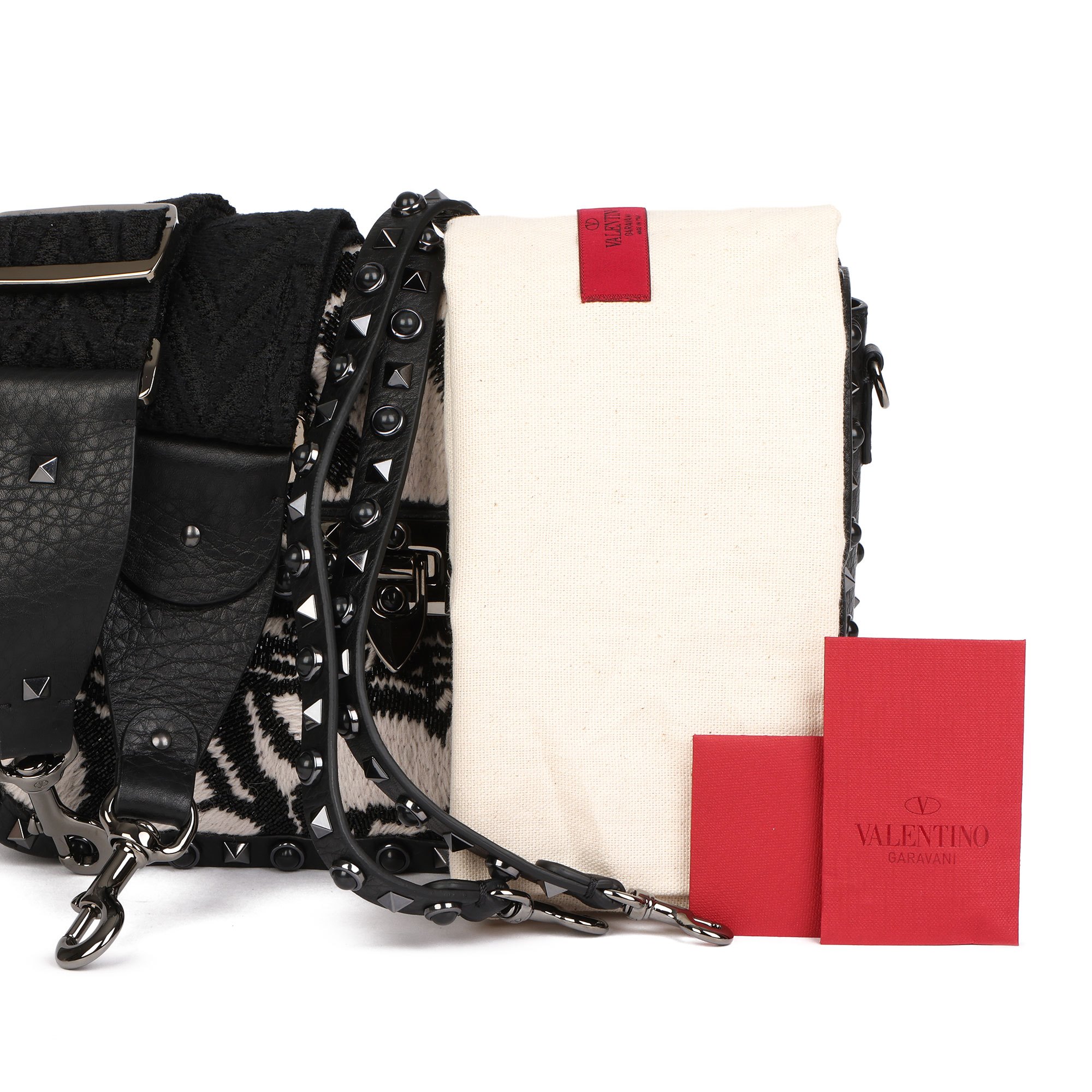 Valentino Black Calfskin & Embellishment Tiger Rockstud Rolling Bag