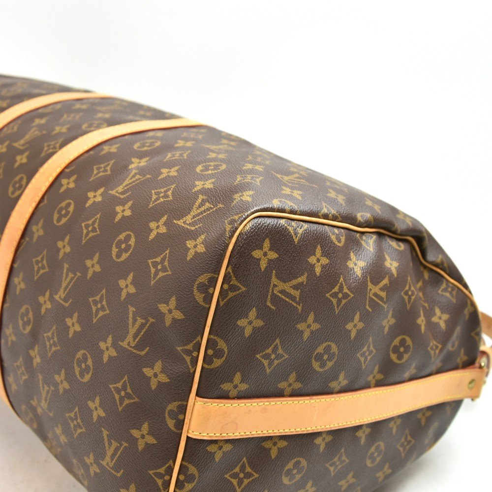 Louis Vuitton Brown Monogram Coated Canvas & Vachetta Leather Keepall 55 Bandouliere