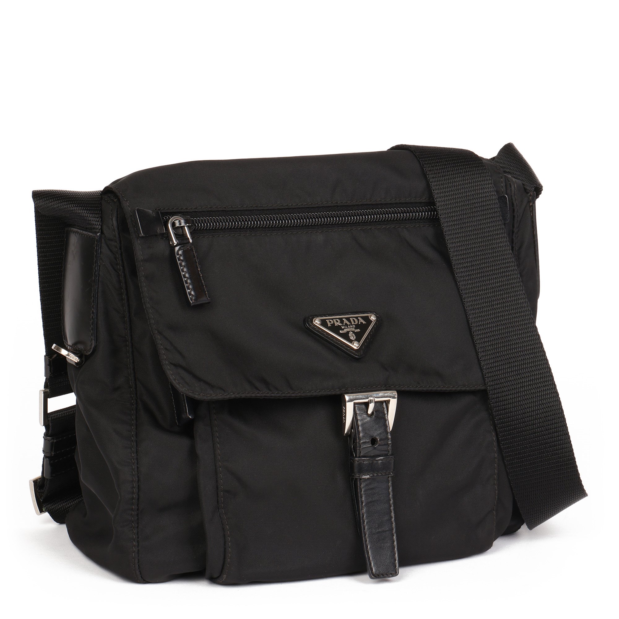 Prada Black Nylon & Calfskin Leather Small Shoulder Bag
