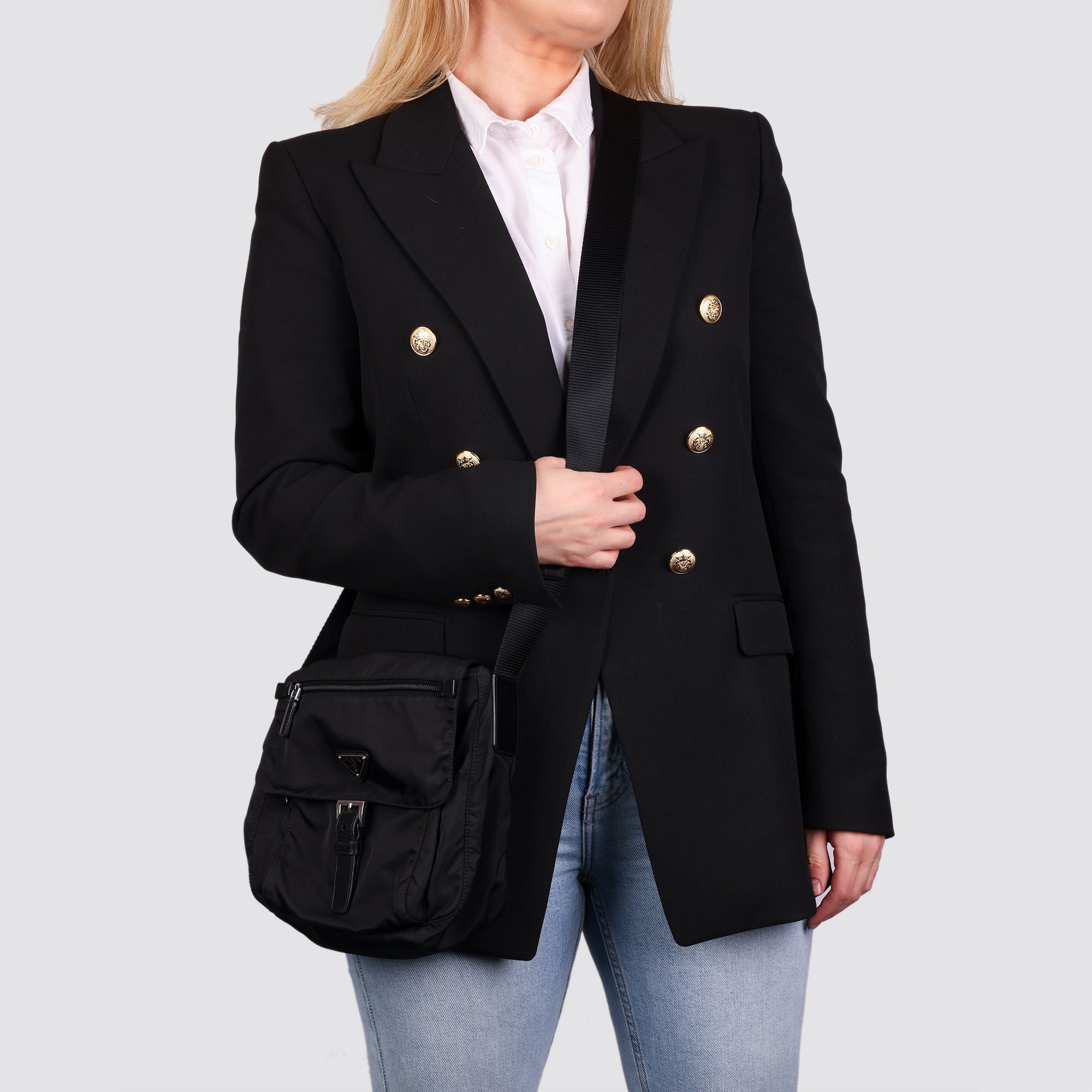 Prada Black Nylon & Calfskin Leather Small Shoulder Bag