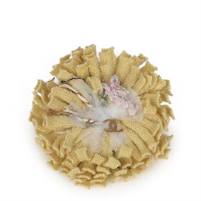 Chanel Beige Knitted Cotton Thread Detail Camellia Brooch