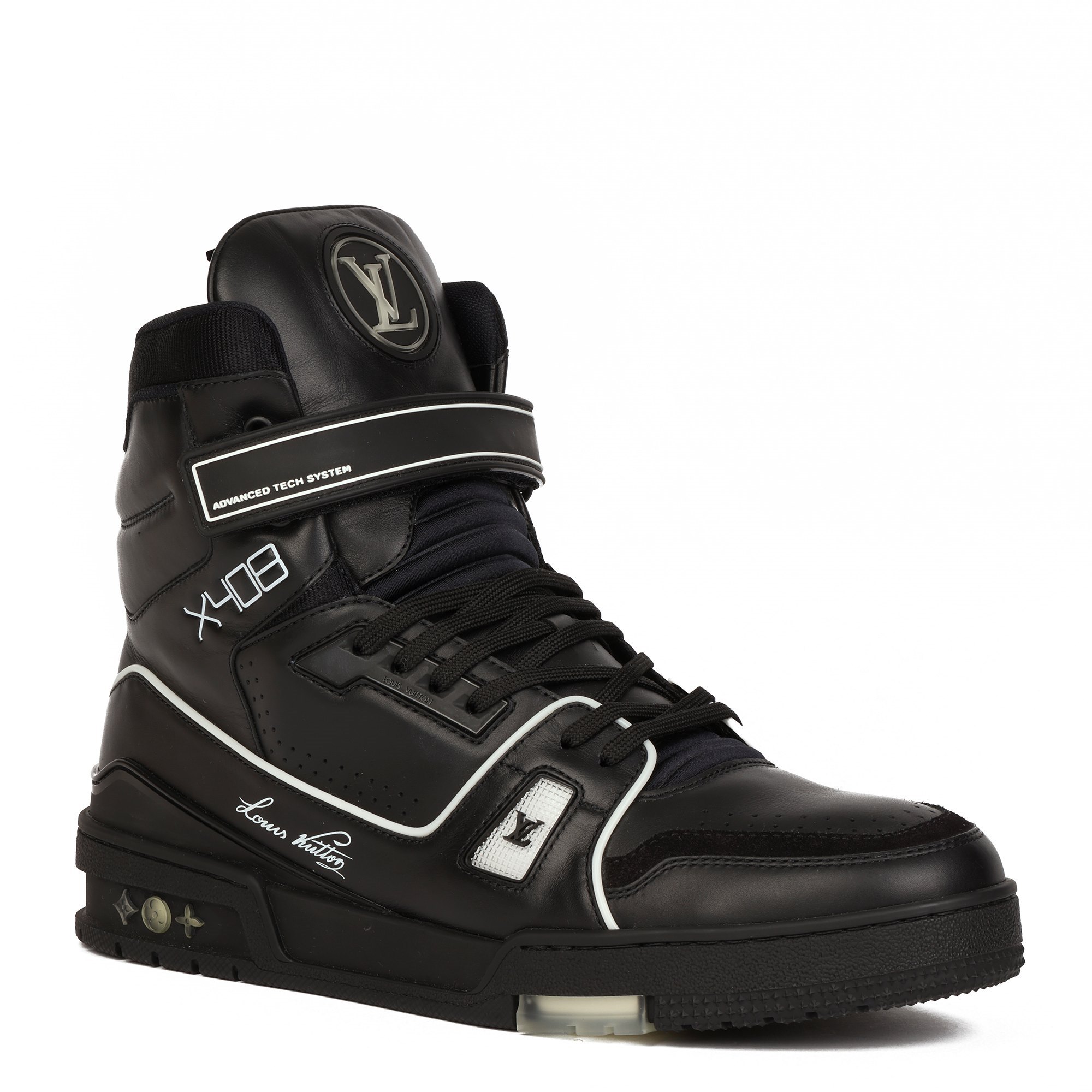 Louis Vuitton Black Calfskin Leather Fiber Optic Light Up X408 High Top Sneakers - Size UK 10.5