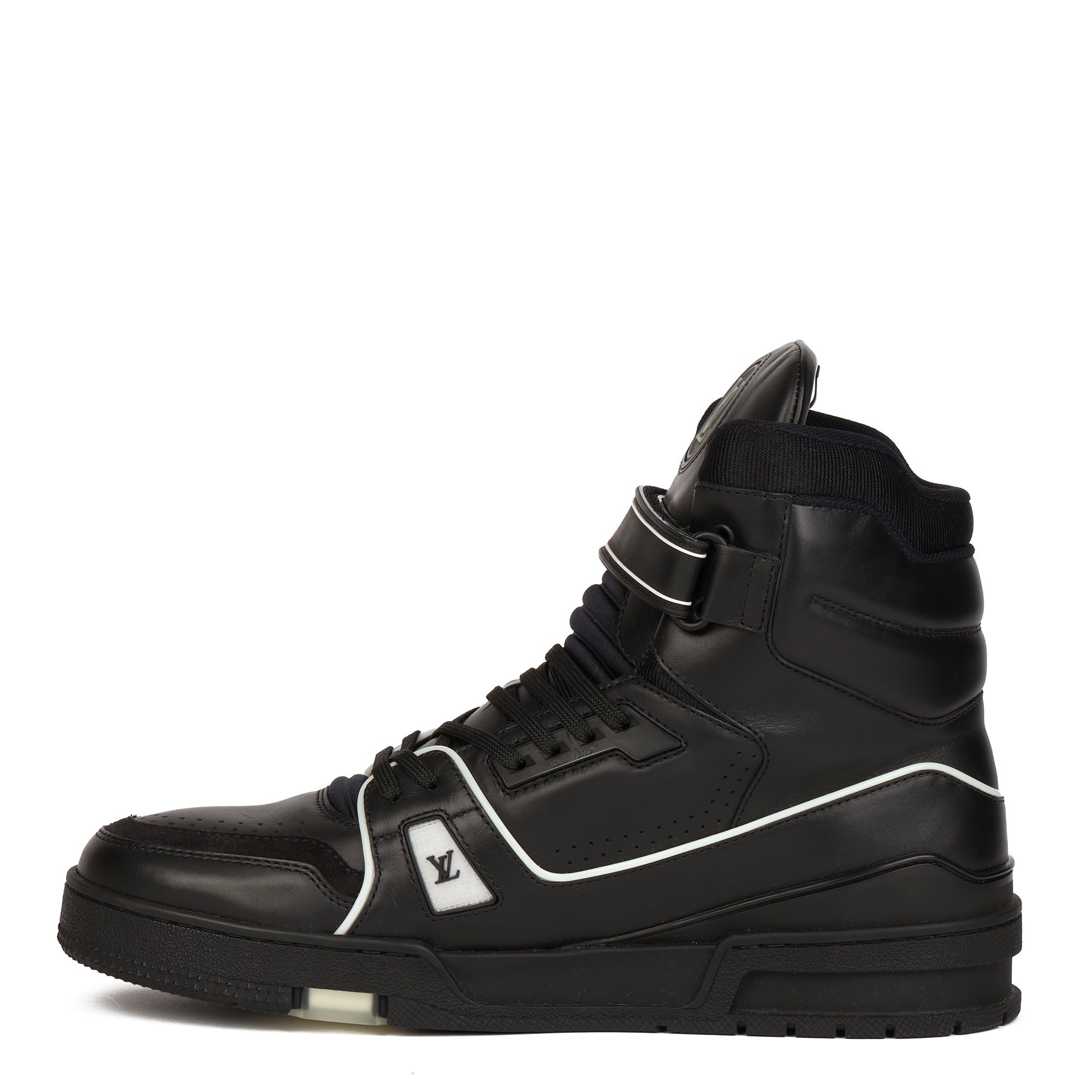 Louis Vuitton Black Calfskin Leather Fiber Optic Light Up X408 High Top Sneakers - Size UK 10.5