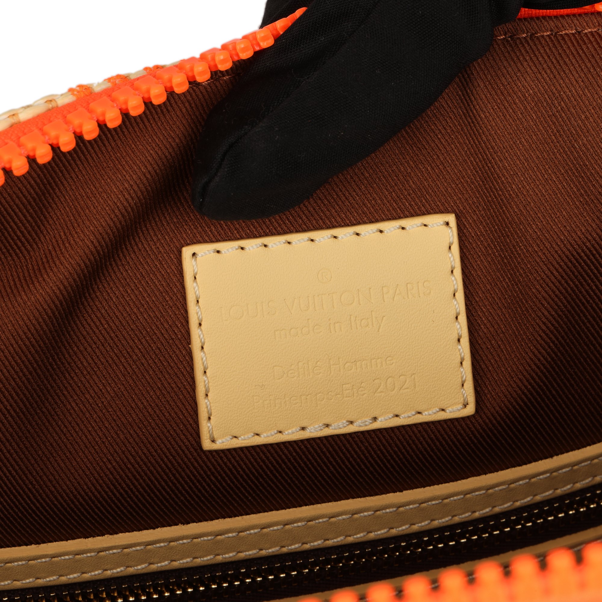 Louis Vuitton Natural & Orange Raffia, Beige Calfskin Leather Keepall 50 Bandouliere