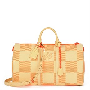 Louis Vuitton Natural & Orange Raffia, Beige Calfskin Leather Keepall 50 Bandouliere