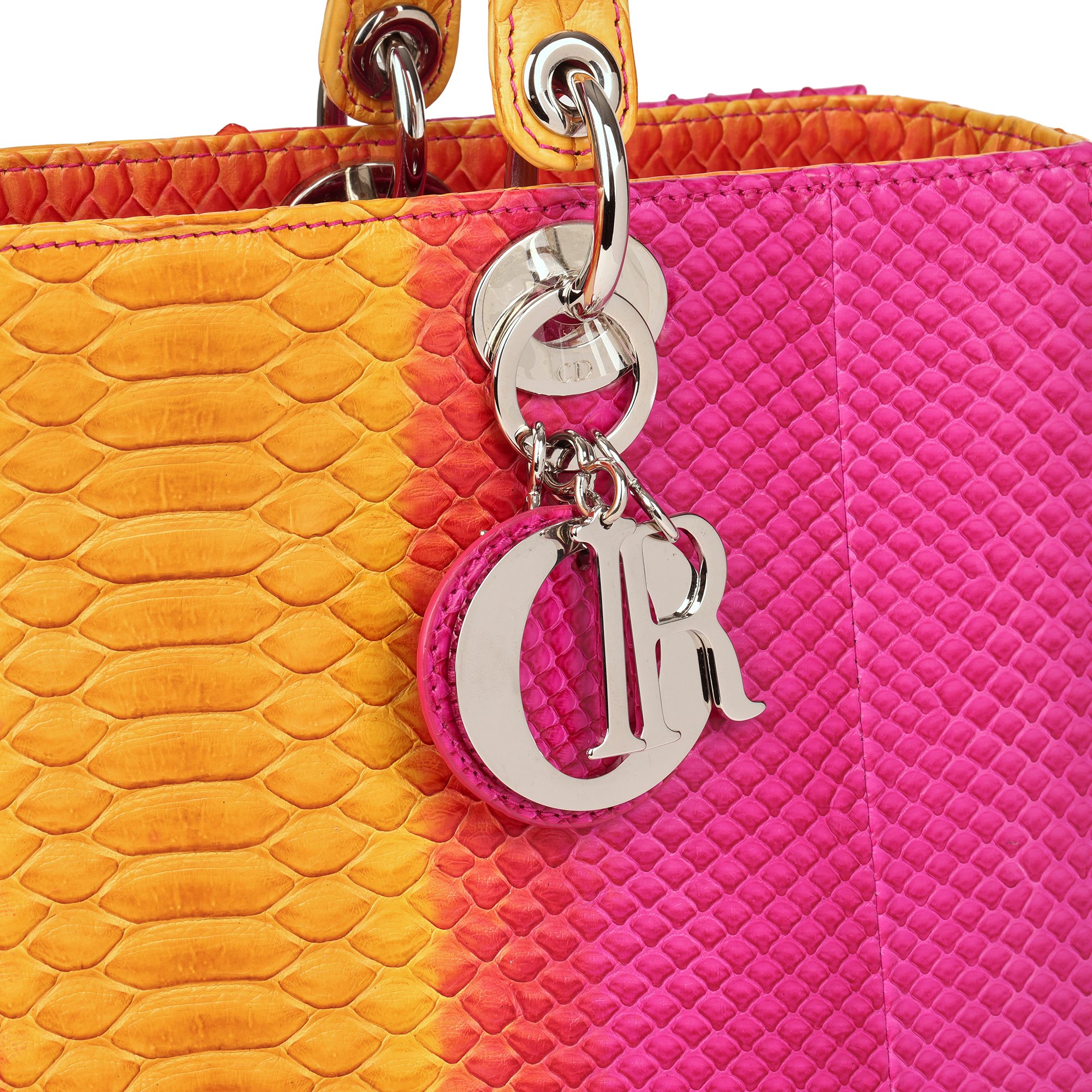 Christian Dior Pink & Orange Ombre Python Leather Lady Dior GM