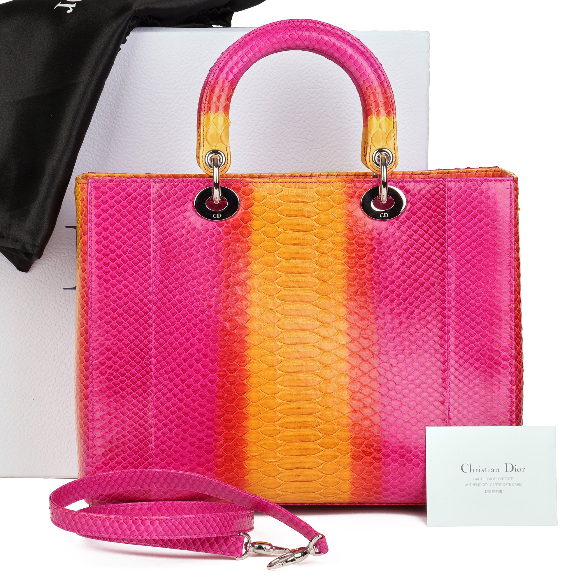 Christian Dior Pink & Orange Ombre Python Leather Lady Dior GM