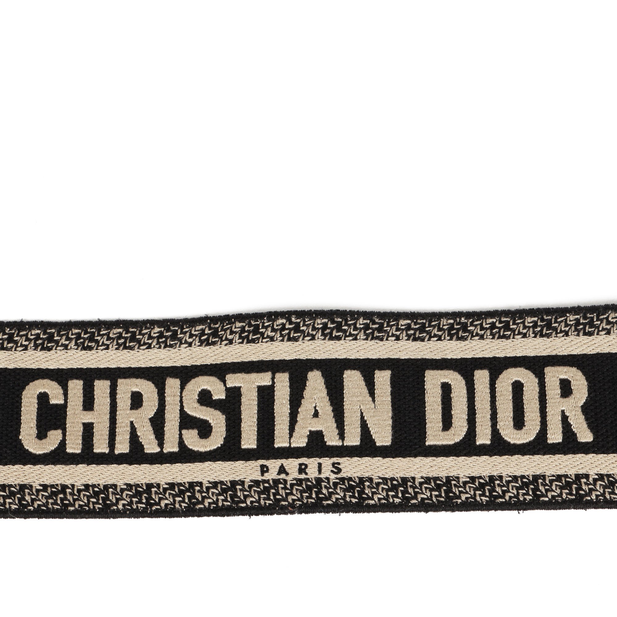 Christian Dior Black Calfskin Leather, Black & Beige Canvas 60mm Shoulder Strap