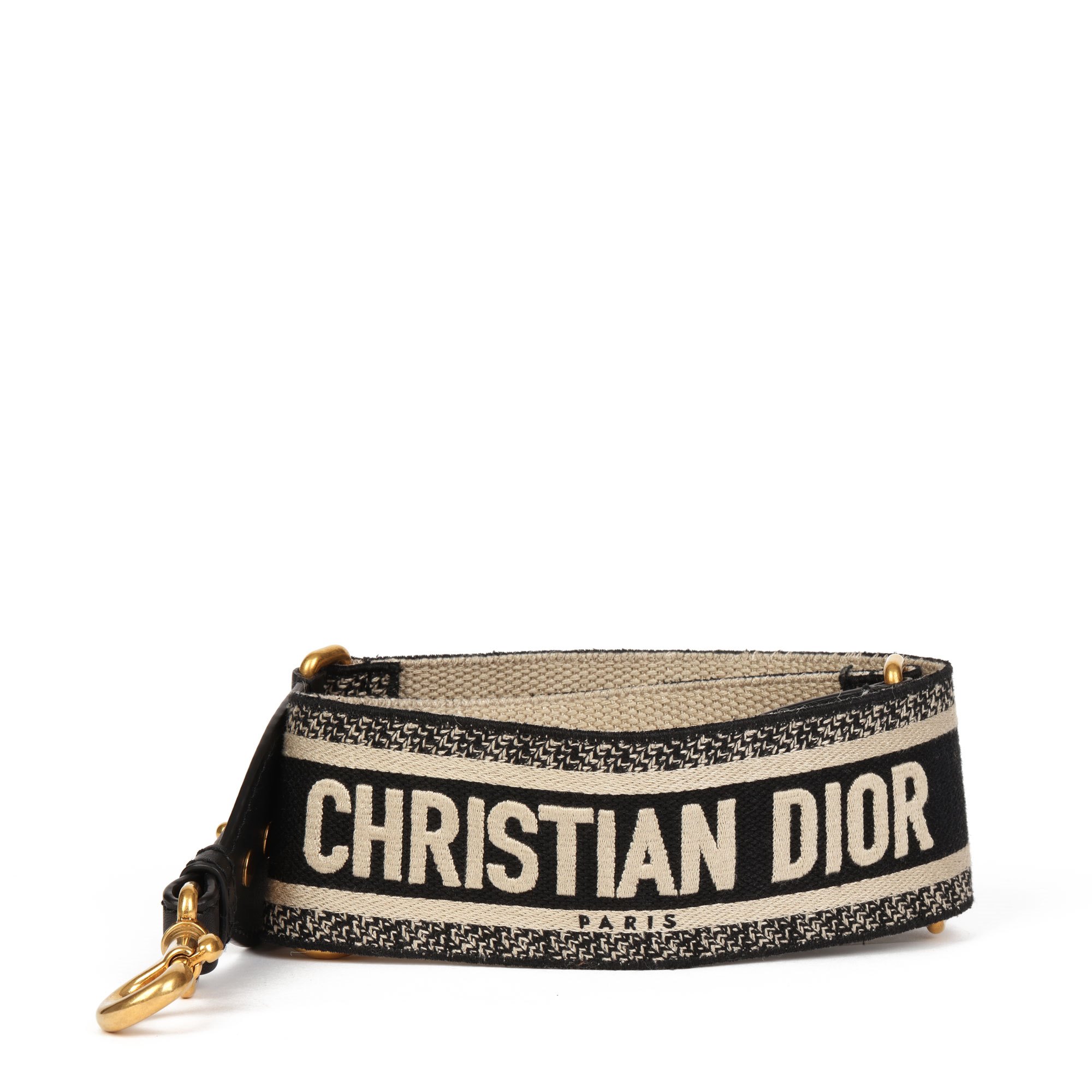 Christian Dior Black Calfskin Leather, Black & Beige Canvas 60mm Shoulder Strap