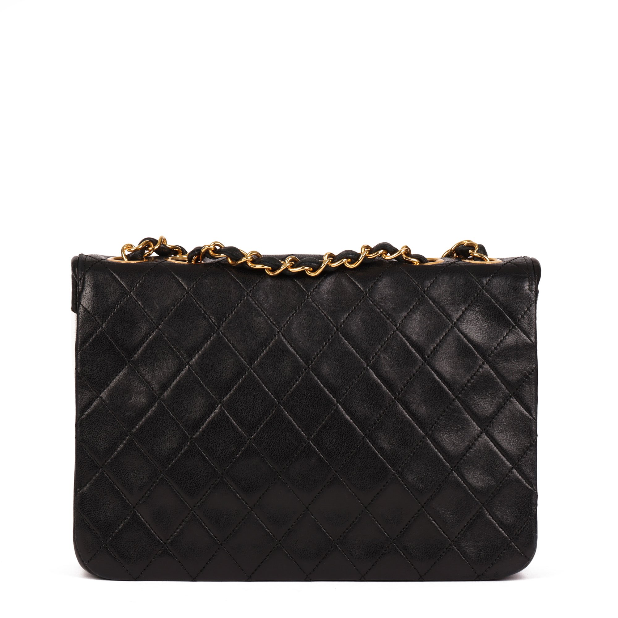 Chanel Black Quilted Lambskin Vintage Small Classic Single Flap Bag with White Trim