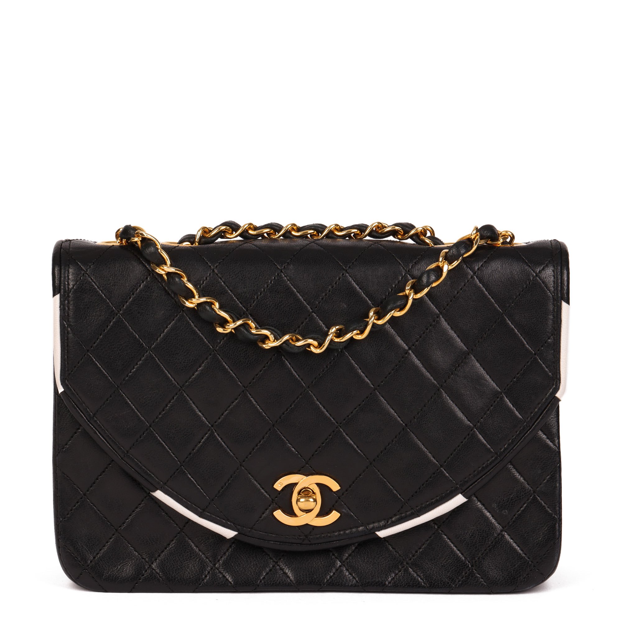 Chanel Black Quilted Lambskin Vintage Small Classic Single Flap Bag with White Trim