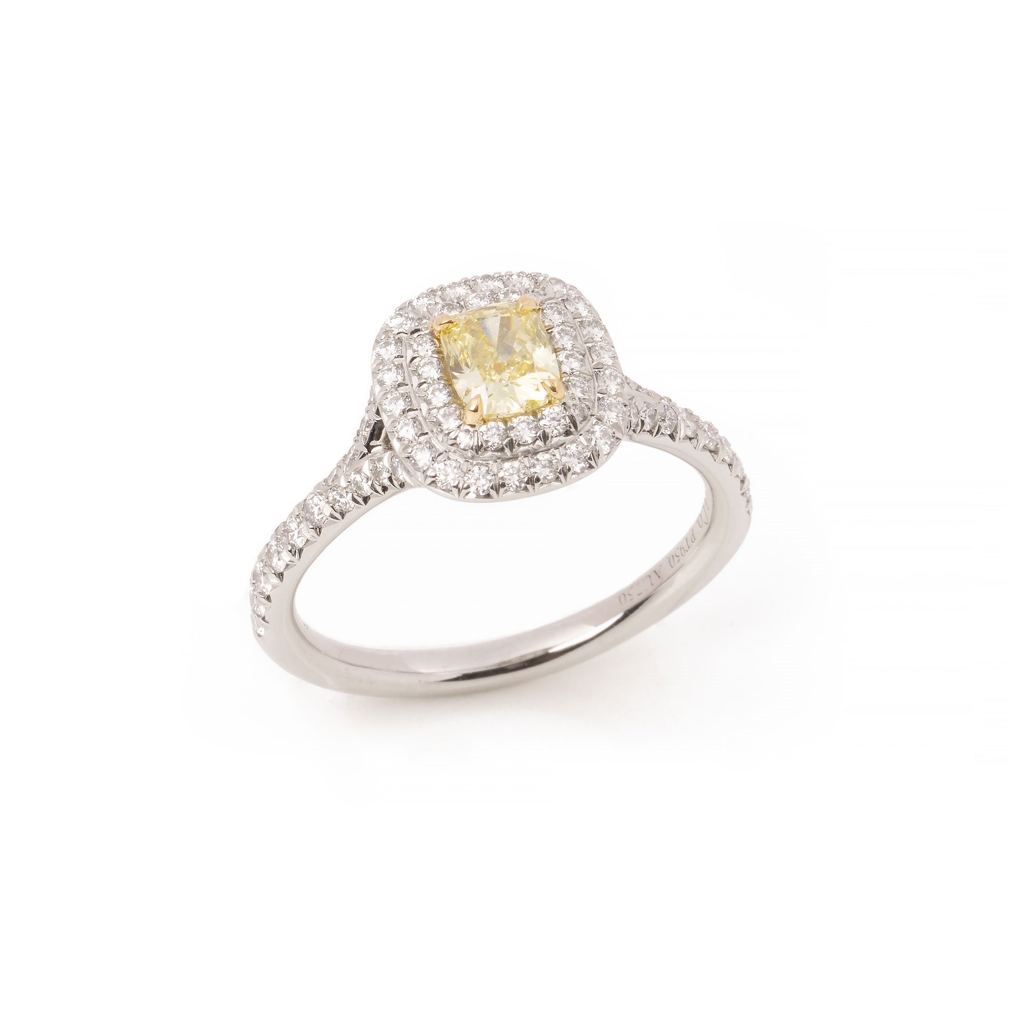 Tiffany & Co. Soleste Cushion Cut Yellow Diamond Halo Engagement Ring