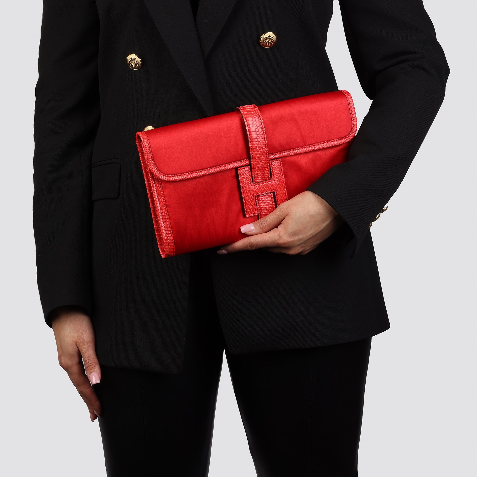 Hermès Rouge Braise Lizard Leather & Silk Jige Elan 29