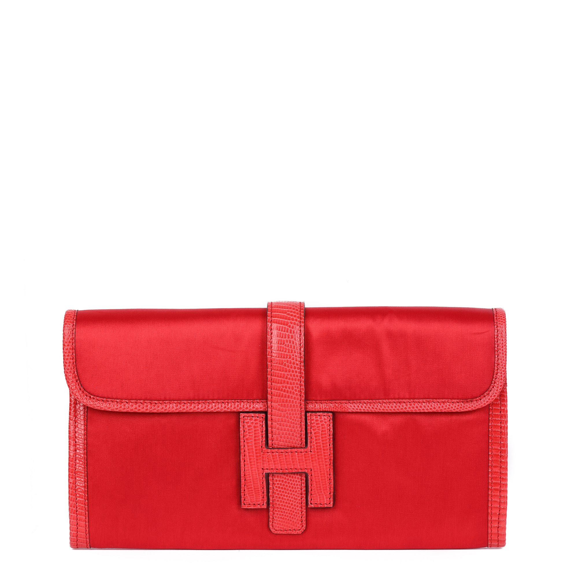 Hermès Rouge Braise Lizard Leather & Silk Jige Elan 29