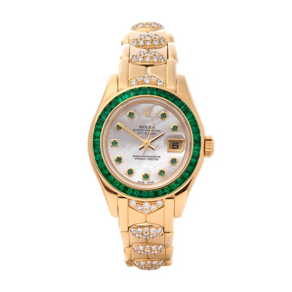 Rolex Datejust Pearlmaster Mother Of Pearl Emerald  Masterpiece 18K Yellow Gold - 69308