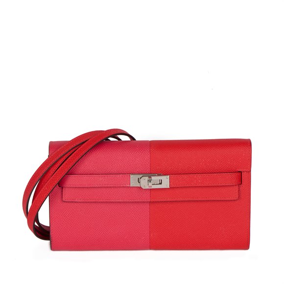 Hermès Rouge De Coeur, Rose Extreme & Bleu Zanzibar Epsom Leather Tri-Colour Kelly To Go Long Wallet