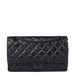 Chanel Black Quilted Aged Glazed Calfskin Leather SO Black 2.55 Reissue 227 Double Flap Bag