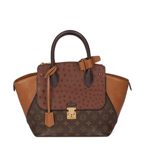 Louis Vuitton Brown Monogram Coated Canvas, Caramel Calfskin, Brown Ostrich & Lizard Leather Majestueux Tote PM