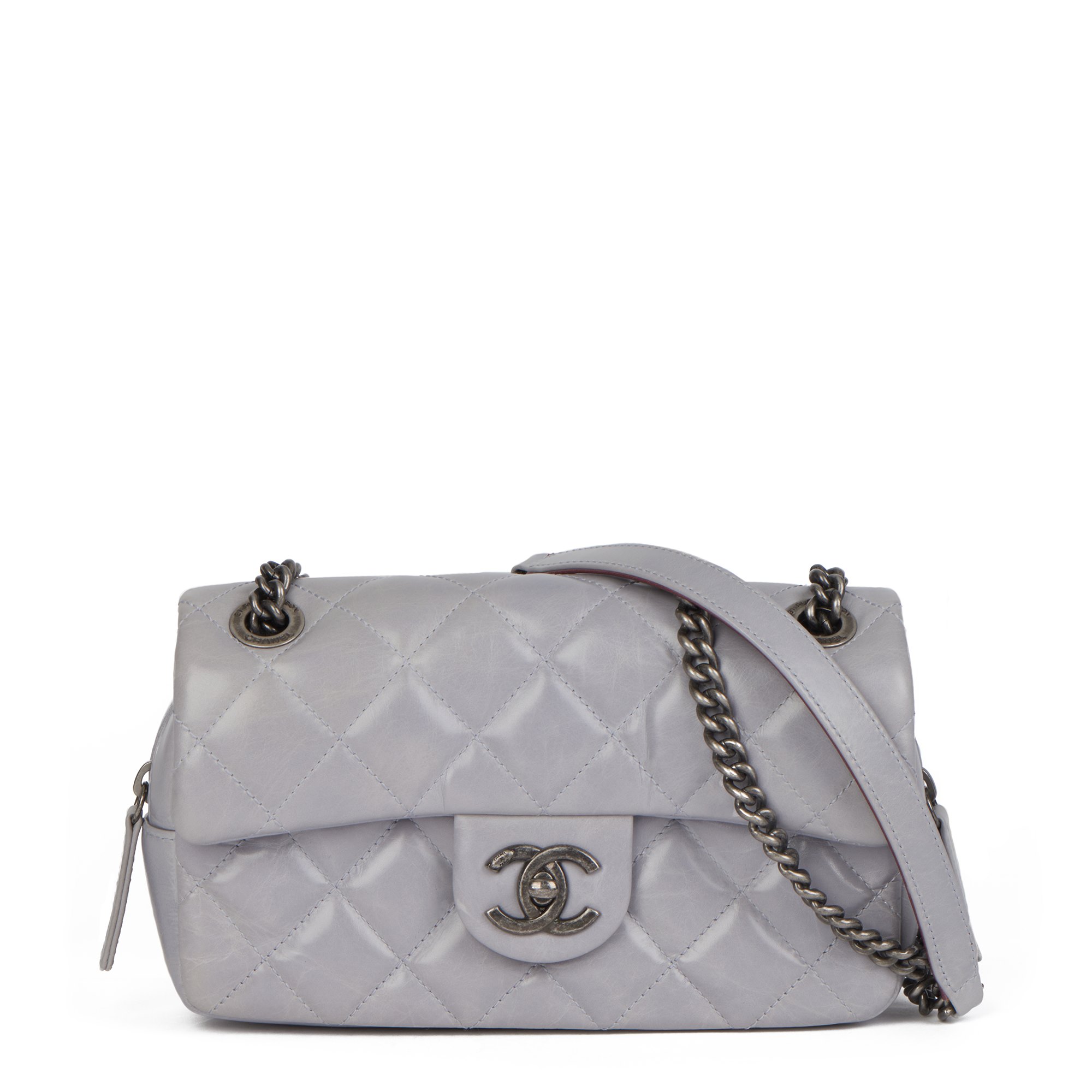 Chanel Grey Quilted Shiny Calfskin Leather Mini Easy Carry Flap Bag