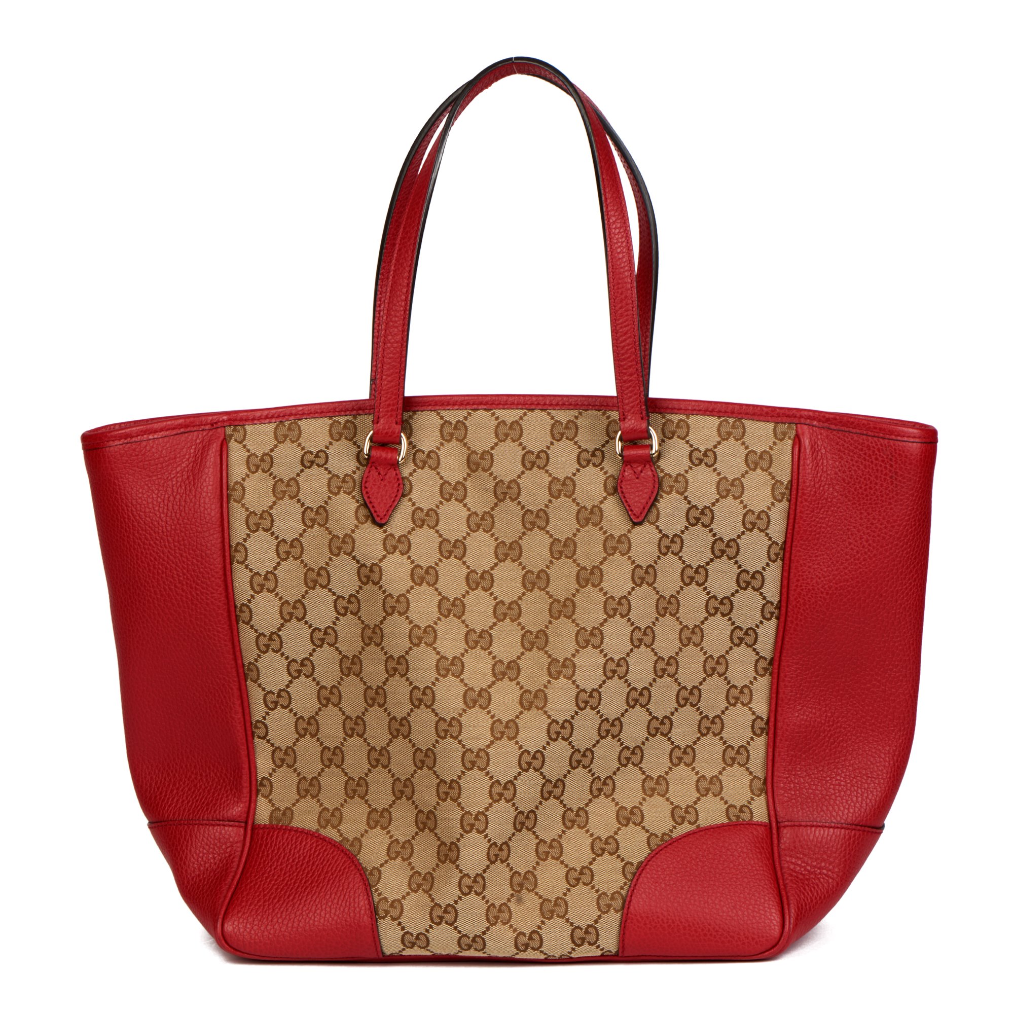 Gucci Beige GG Canvas & Red Calfskin Leather Medium Bree Tote